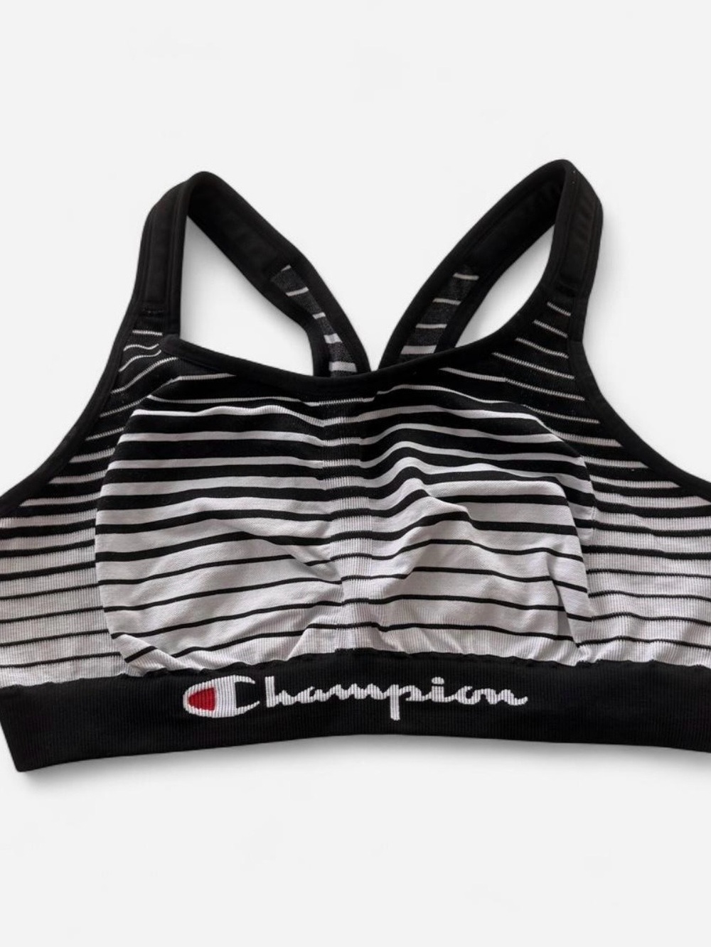 Champion Black and White Striped Racerback Sports Bra